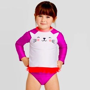 Toddler Girls" 2pc Cat Face Long
Sleeve Rash Guard Swimsuit
Purple .12M